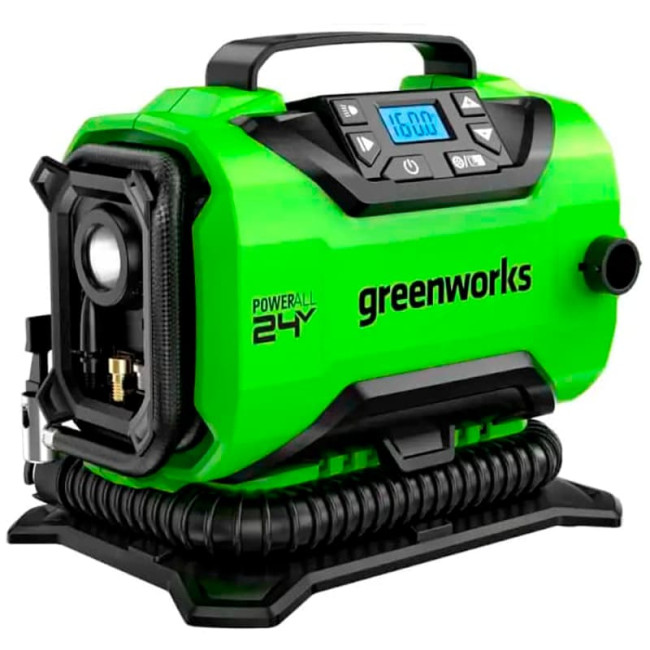 Компрессор автомобильный аккумуляторный Greenworks ACG301 Арт. 3400807, 24 В / 12 В (от прикуривателя автомобиля), без АКБ и ЗУ
