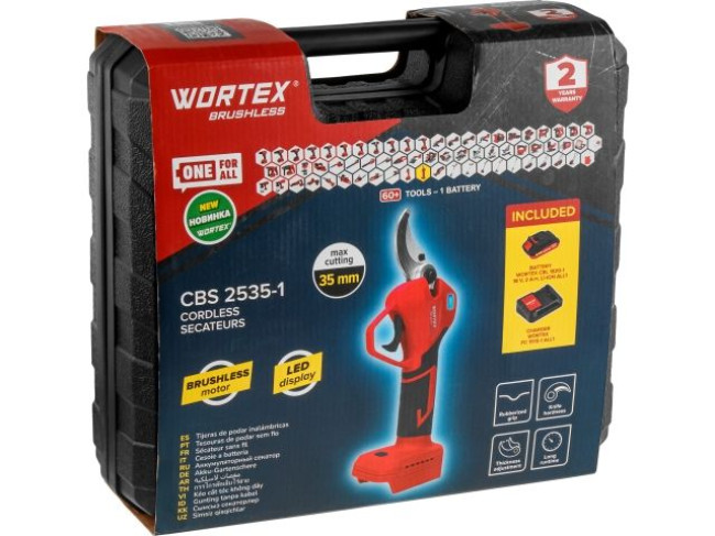 Аккум. секатор WORTEX CBS 2535-1 в чем. БЕСЩЕТ., 18 В, ветки до 35 мм, 1х2 А*ч (1329489) - фото7