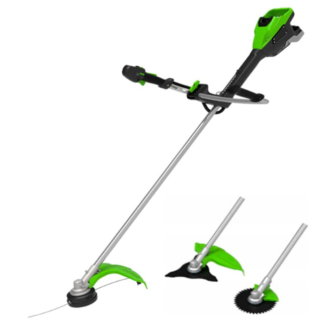 Триммер аккумуляторный Greenworks TB201H, Арт. 2112407UB, 82V, 2,0 кВт, 46 см, c трехлопастным ножом и кусторезом, бесщеточный, c АКБ 5 Ач и ЗУ