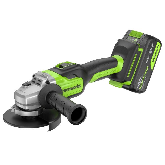 Угловая шлифовальная машина аккумуляторная Greenworks 24V GD24AG (1АКБx5Ач и ЗУ) 3200207CUG фото-3