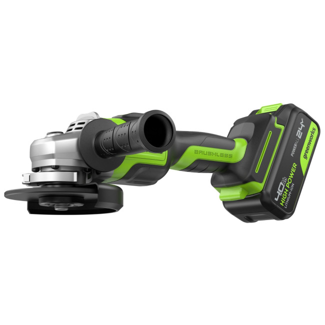 Угловая шлифовальная машина аккумуляторная Greenworks 24V GD24AG (1АКБx5Ач и ЗУ) 3200207CUG фото-4