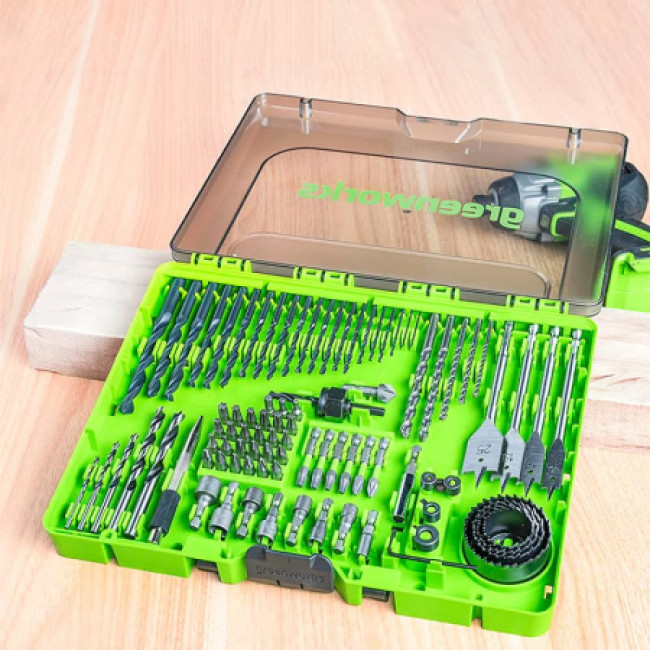 Набор сверл, бит и коронок Greenworks в кейсе, 90 предметов фото-3 Набор сверл, бит и коронок Greenworks в кейсе, 90 предметов фото-3