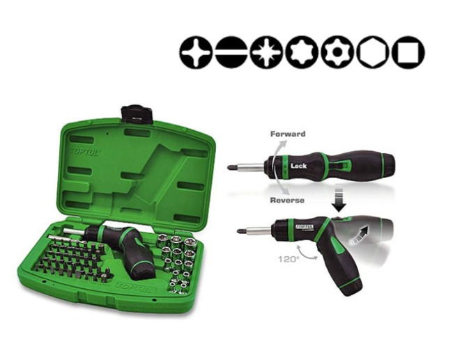 Набор бит/головок с реверсивной отверткой TOPTUL 54пр. Набор бит/головок с реверсивной отверткой TOPTUL 54пр.