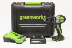 Дрель-шуруповерт ударная аккумуляторная Greenworks 24V GD24DD60K2 (1хАКБ 2Ач и ЗУ) 60Нм в кейсе - фото