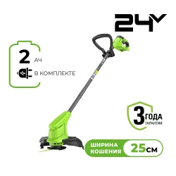 Триммер аккумуляторный Greenworks 24V G24LT251 (1хАКБ 2Ач и ЗУ) 25см - фото