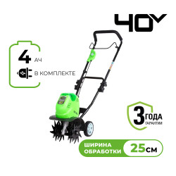 Культиватор аккумуляторный Greenworks 40V G40TL (1хАКБ 4Ач и ЗУ) 27087VB - фото