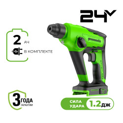 Перфоратор аккумуляторный Greenworks 24V GD24SDS1K2 (1хАКБ 2Ач и ЗУ) 3803107UA - фото