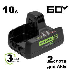 Быстрое зарядное устройство для двух аккумуляторов Greenworks 60V G60DC10 10А 2954407 - фото